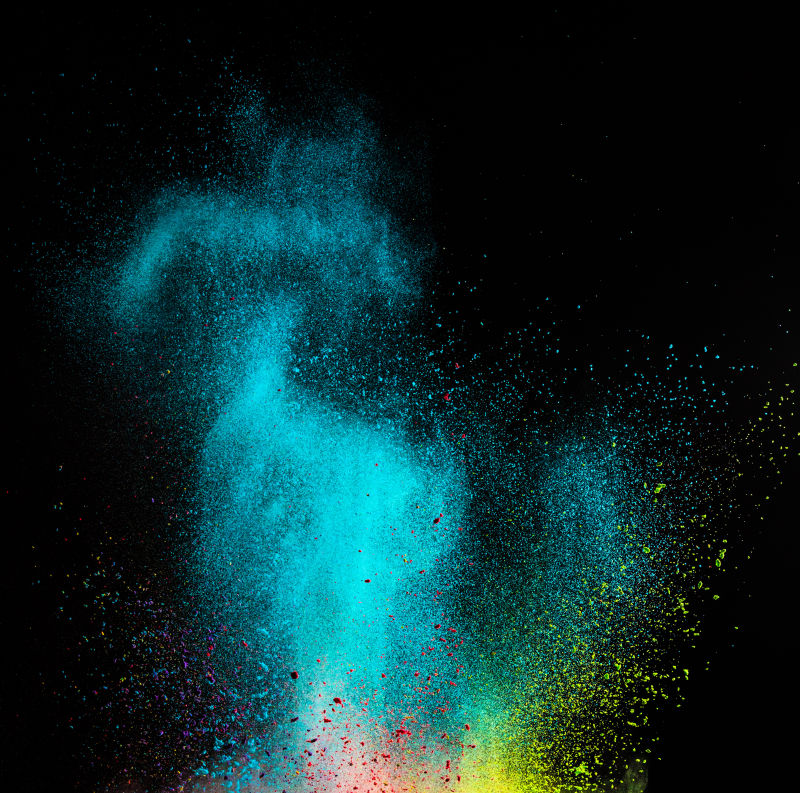 四处飞溅的有色粉尘