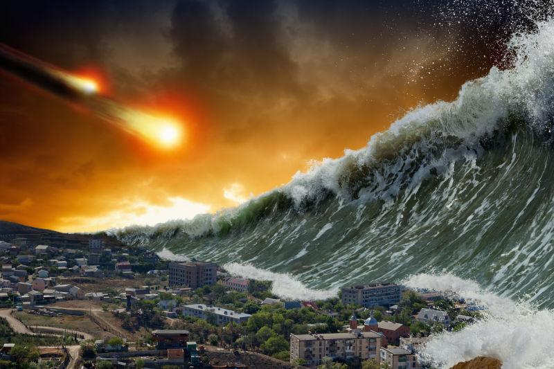 冲向现代城市的巨型海啸