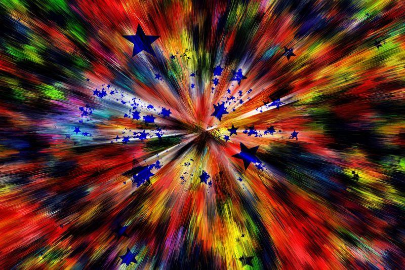 彩色和蓝色五角星放射状背景