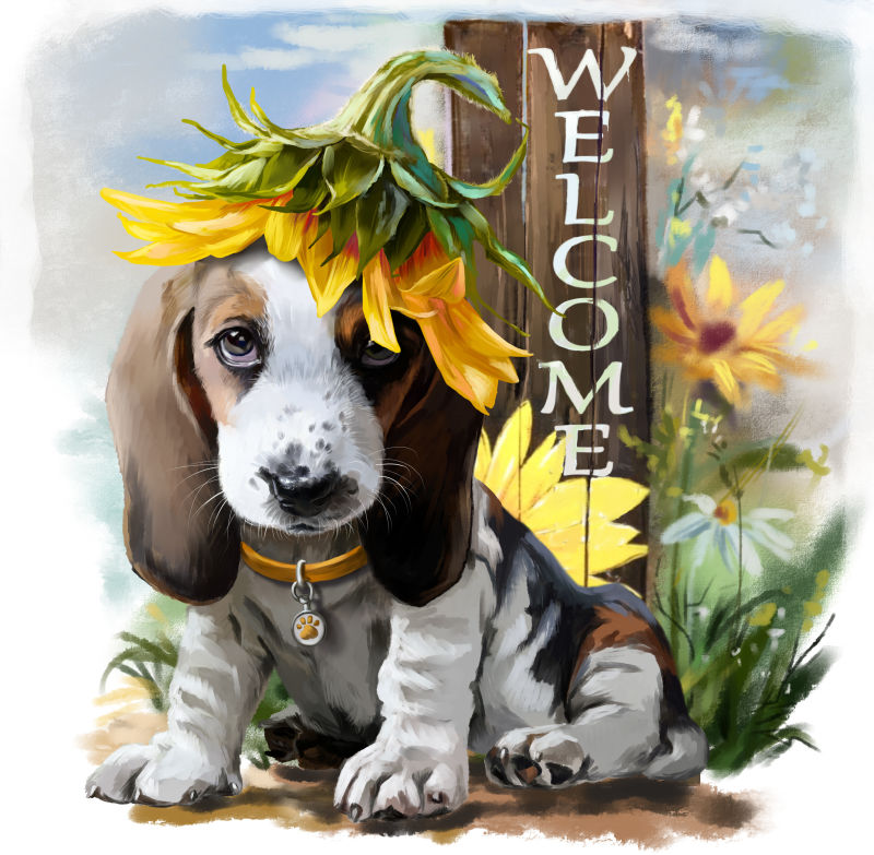 可爱的比格犬卡通水彩图像