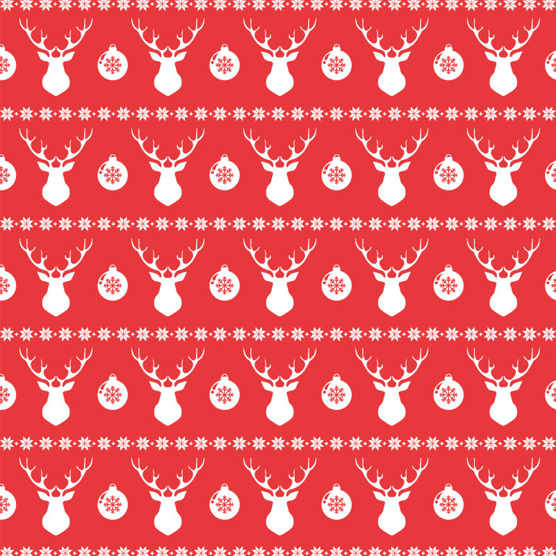 无缝红底圣诞麋鹿