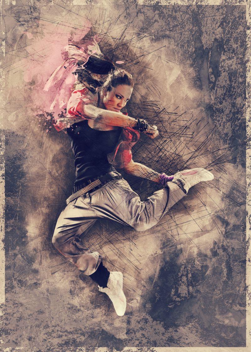 跳跃的年轻女性舞者的创意