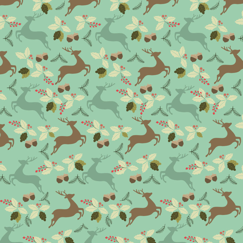 无缝绿底麋鹿