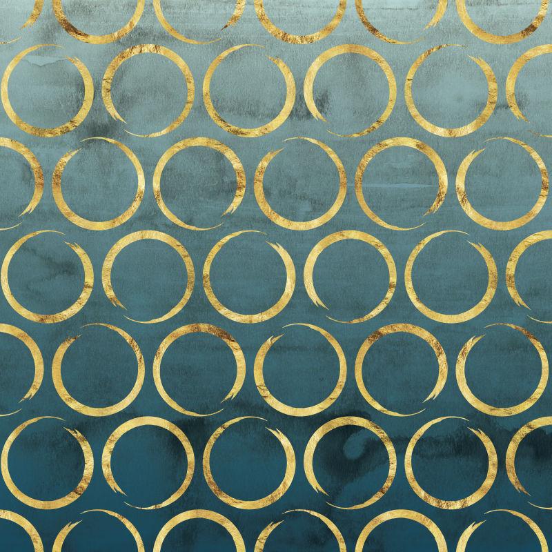 蓝色背景上的金色圆圈图案