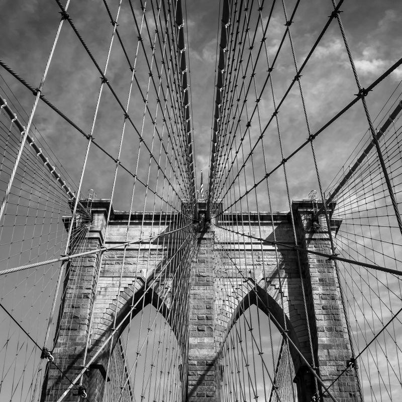 纽约布鲁克林大桥黑白景观