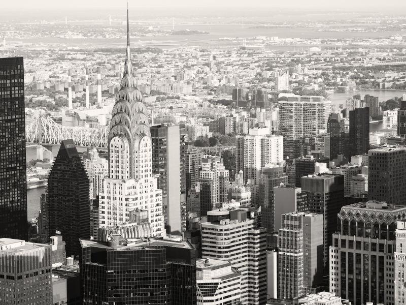 纽约曼哈顿市中心区的黑白景观