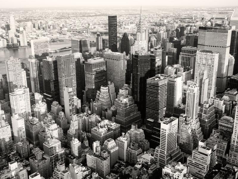 克莱斯勒大厦和联合国在内的纽约黑白景观