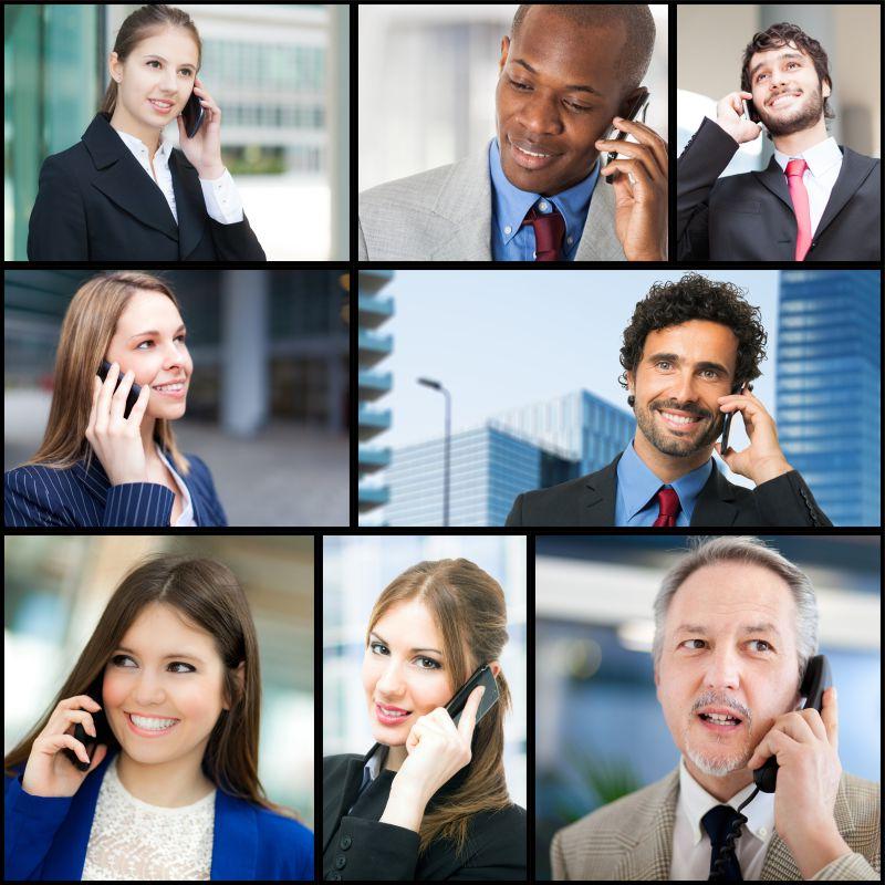 不同场景下接电话的商务人士拼图
