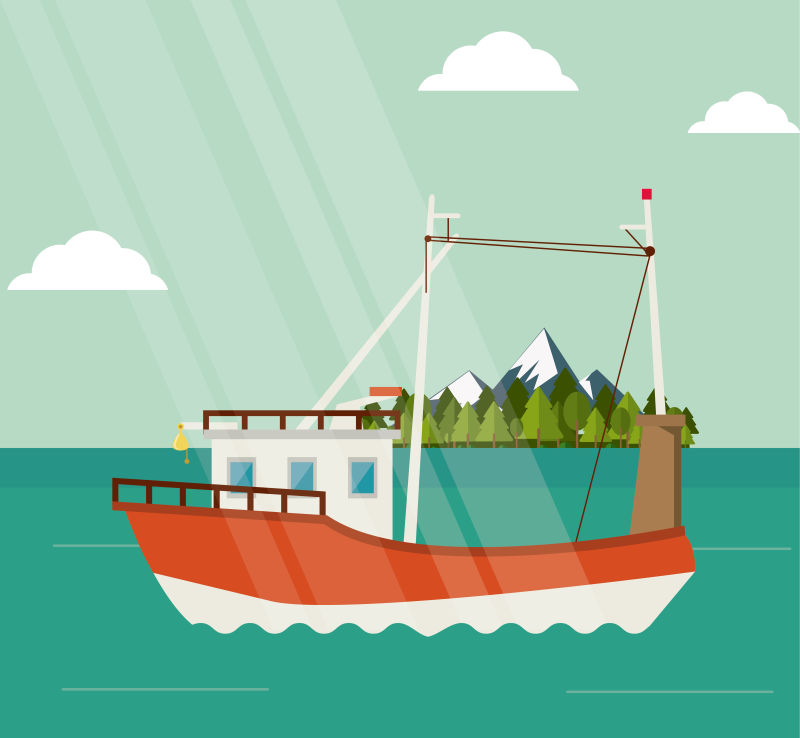 创意矢量卡通海上的运输船只