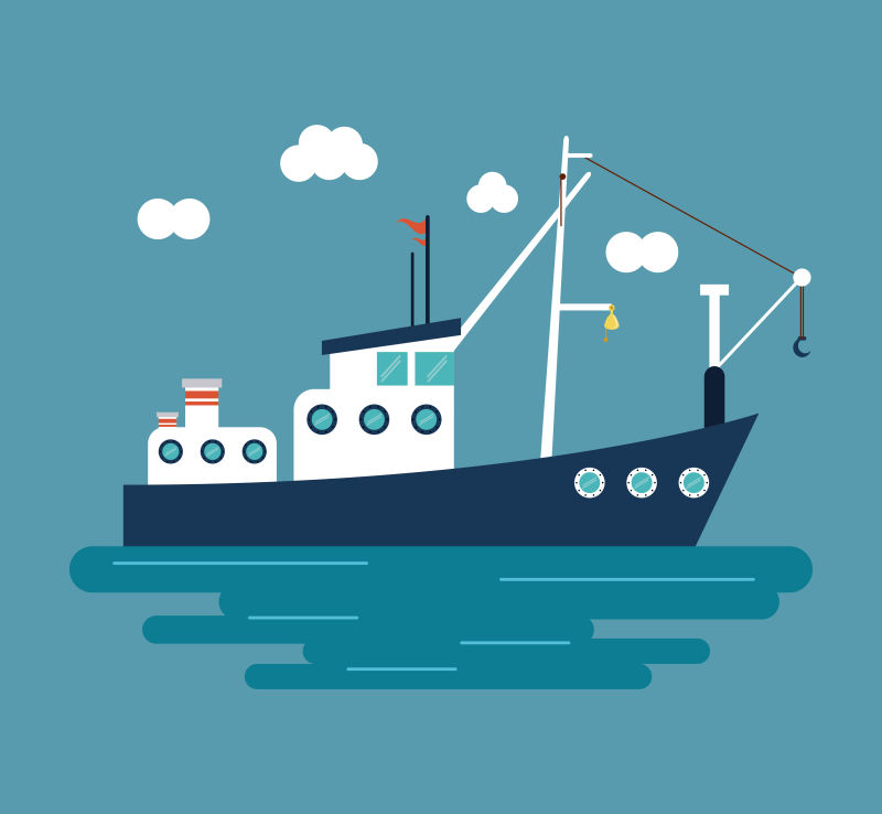 矢量夜晚的卡通船舶