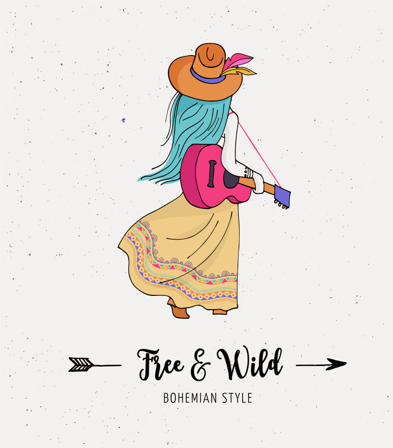 波希米亚风格的时尚兔子女孩矢量插图