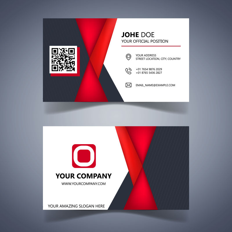 矢量现代红色抽象名片设计