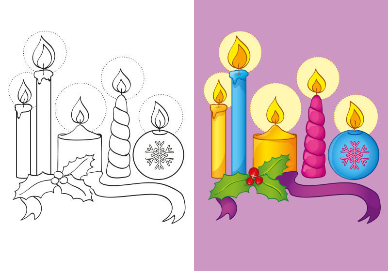 创意矢量卡通圣诞蜡烛装饰设计元素