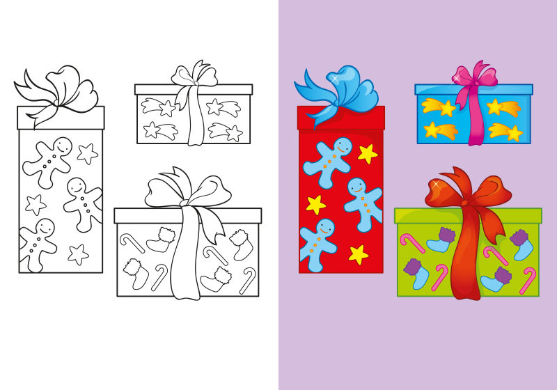 创意矢量彩色圣诞礼盒设计元素