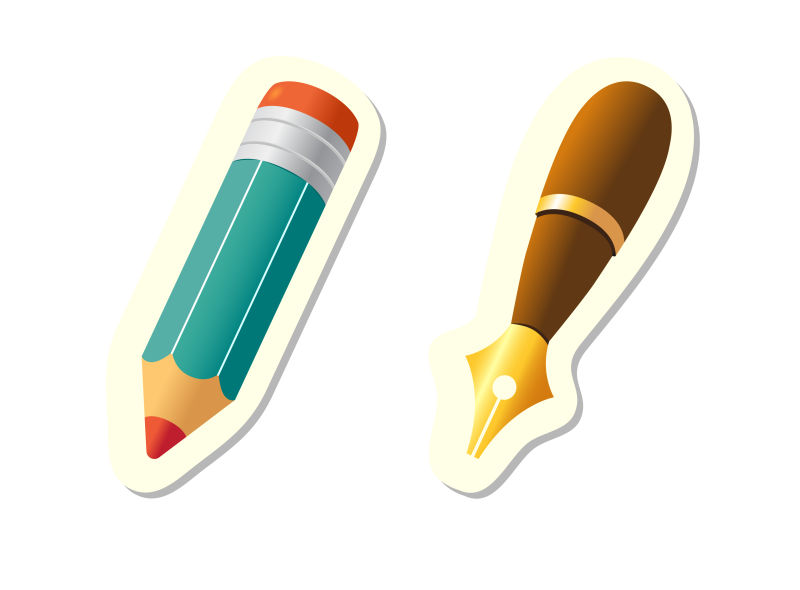 创意矢量白色背景上的铅笔和钢笔