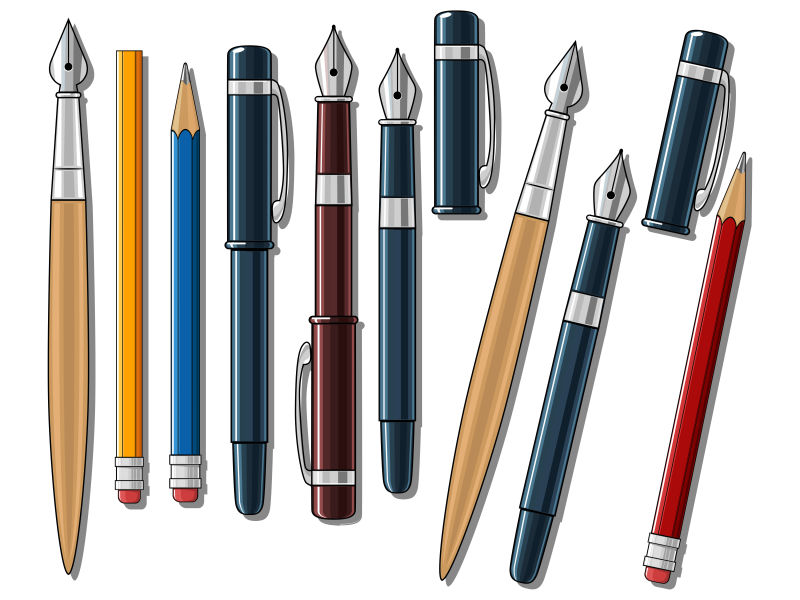 创意矢量卡通不同种类的笔