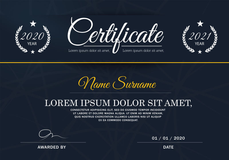 矢量的深蓝色荣誉证书设计