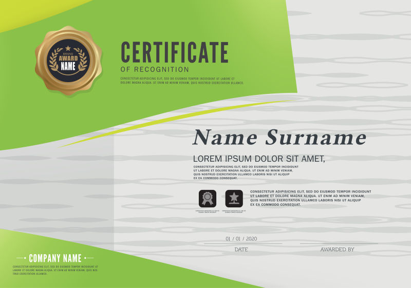 绿色图案装饰的证书矢量设计