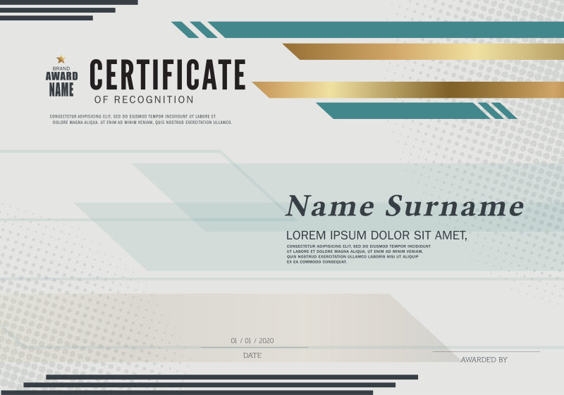 矢量的彩色条纹图案证书设计