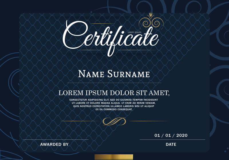 艺术文字图案的深蓝证书矢量设计