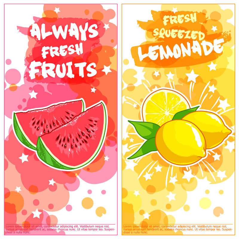 Always fruits. Watermelon Fruit Label poster Design. Free Lemonade Flyer. Limon can Soda Juice Label Template.
