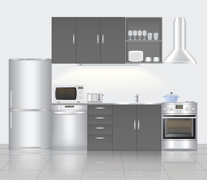 厨房的家用电器矢量插图设计