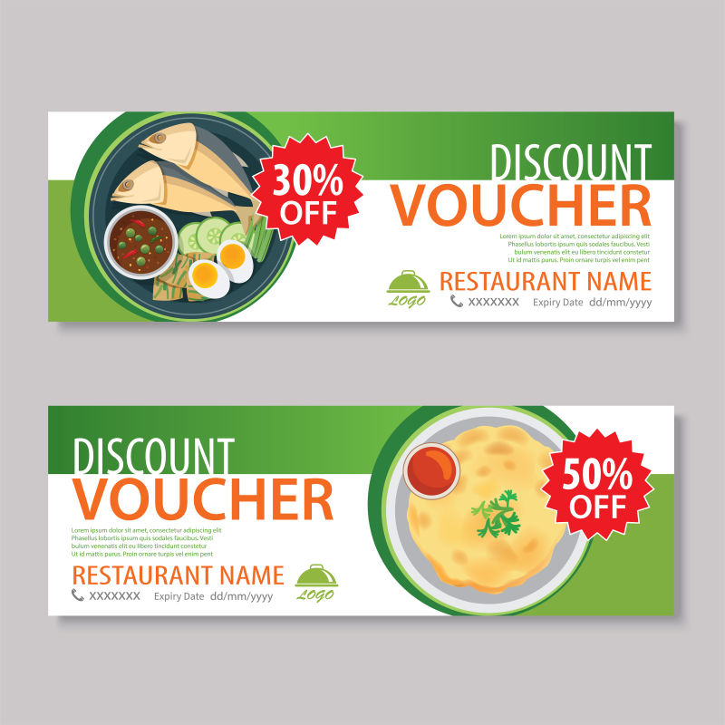 创意矢量食品餐厅的平面优惠券设计
