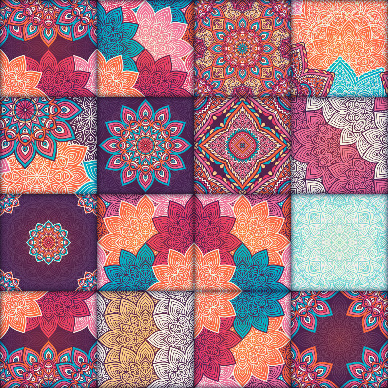 花卉图案的矢量拼接背景