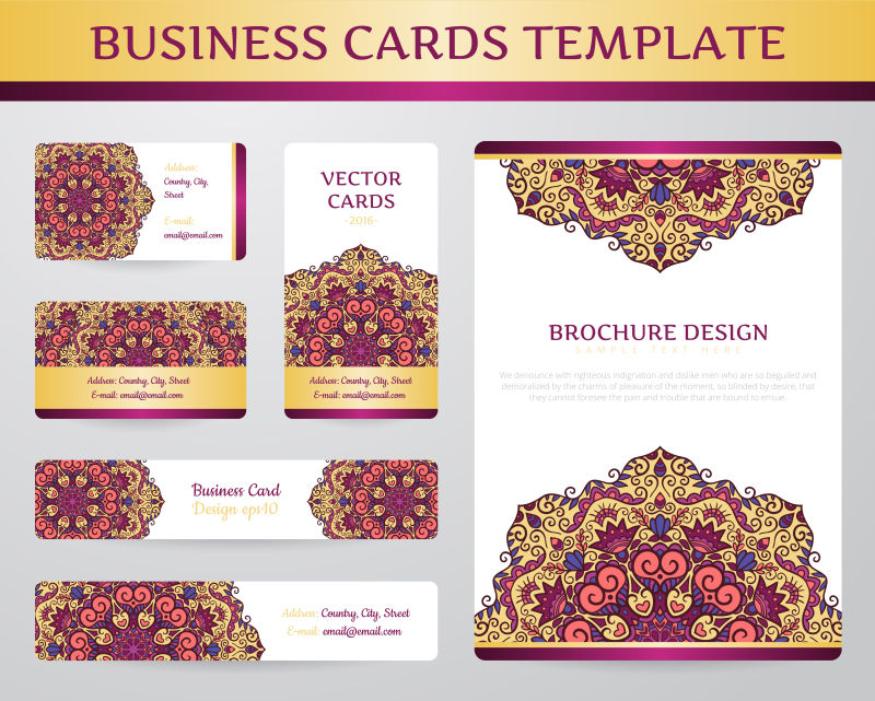 黄色曼荼罗花纹图案的矢量卡片设计