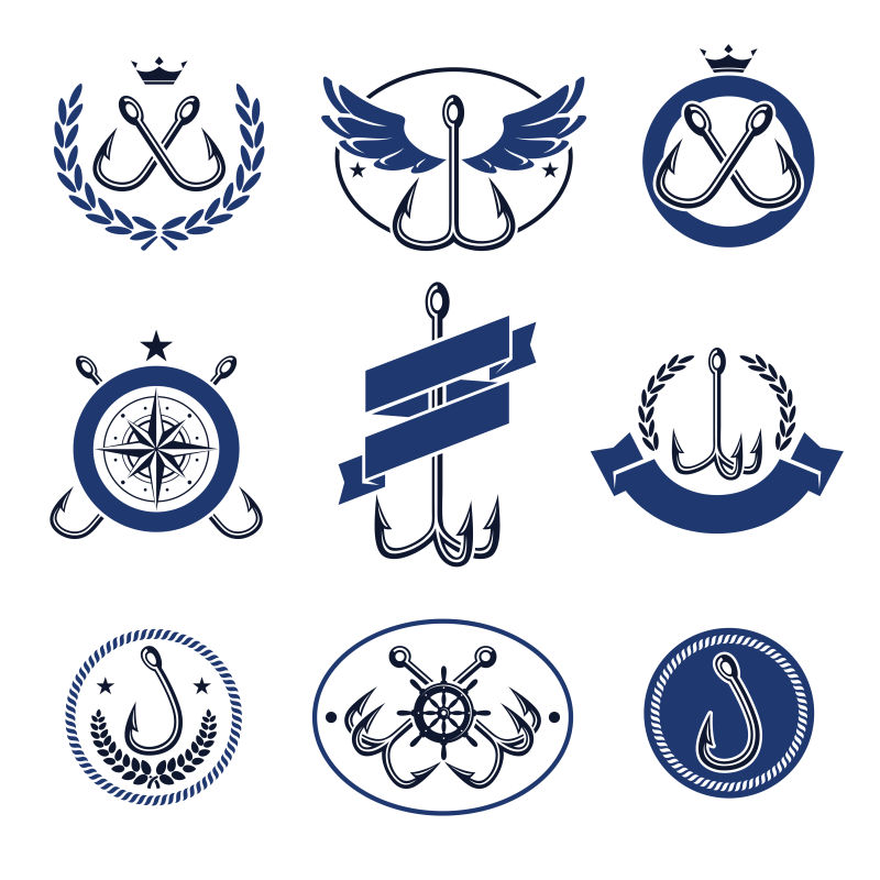 矢量的蓝色钓鱼标志设计