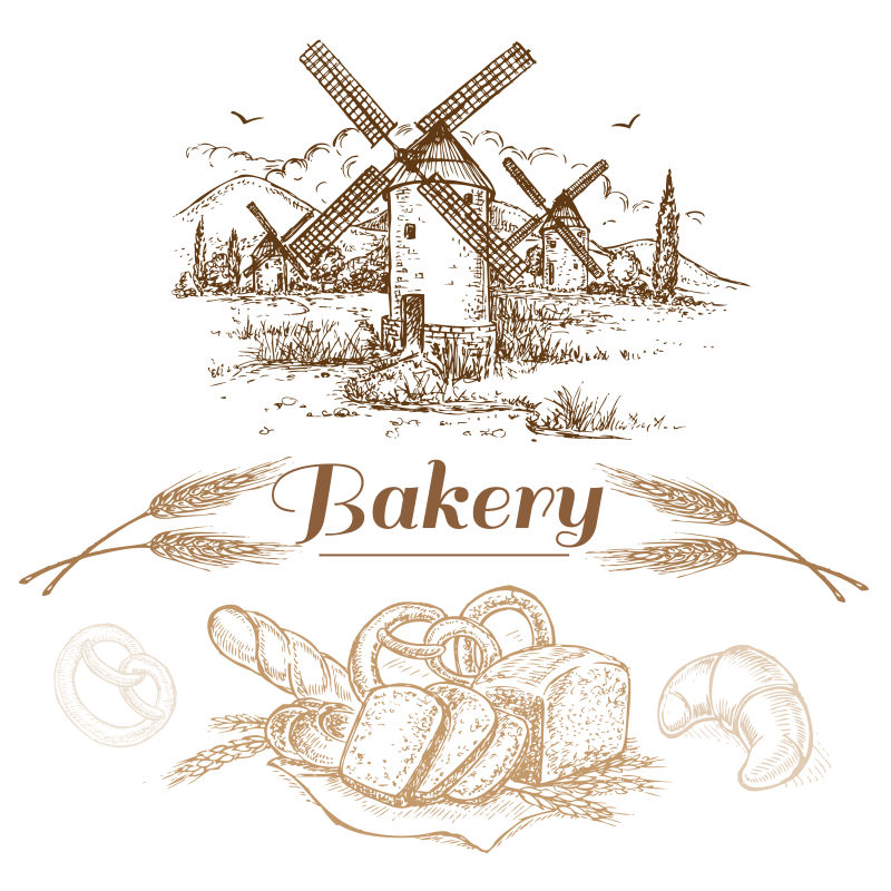 矢量的手绘磨坊