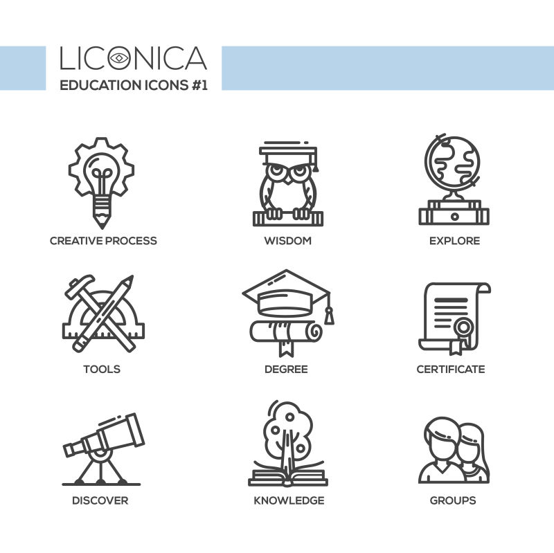 矢量学校相关现代细线图标设计