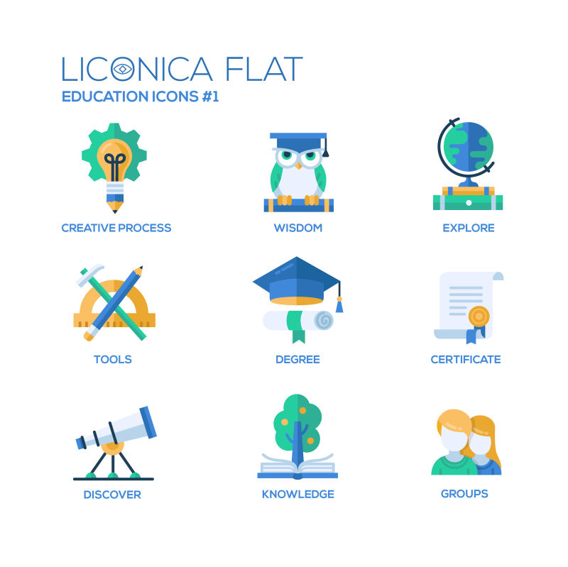 矢量彩色创意学校图标的设计