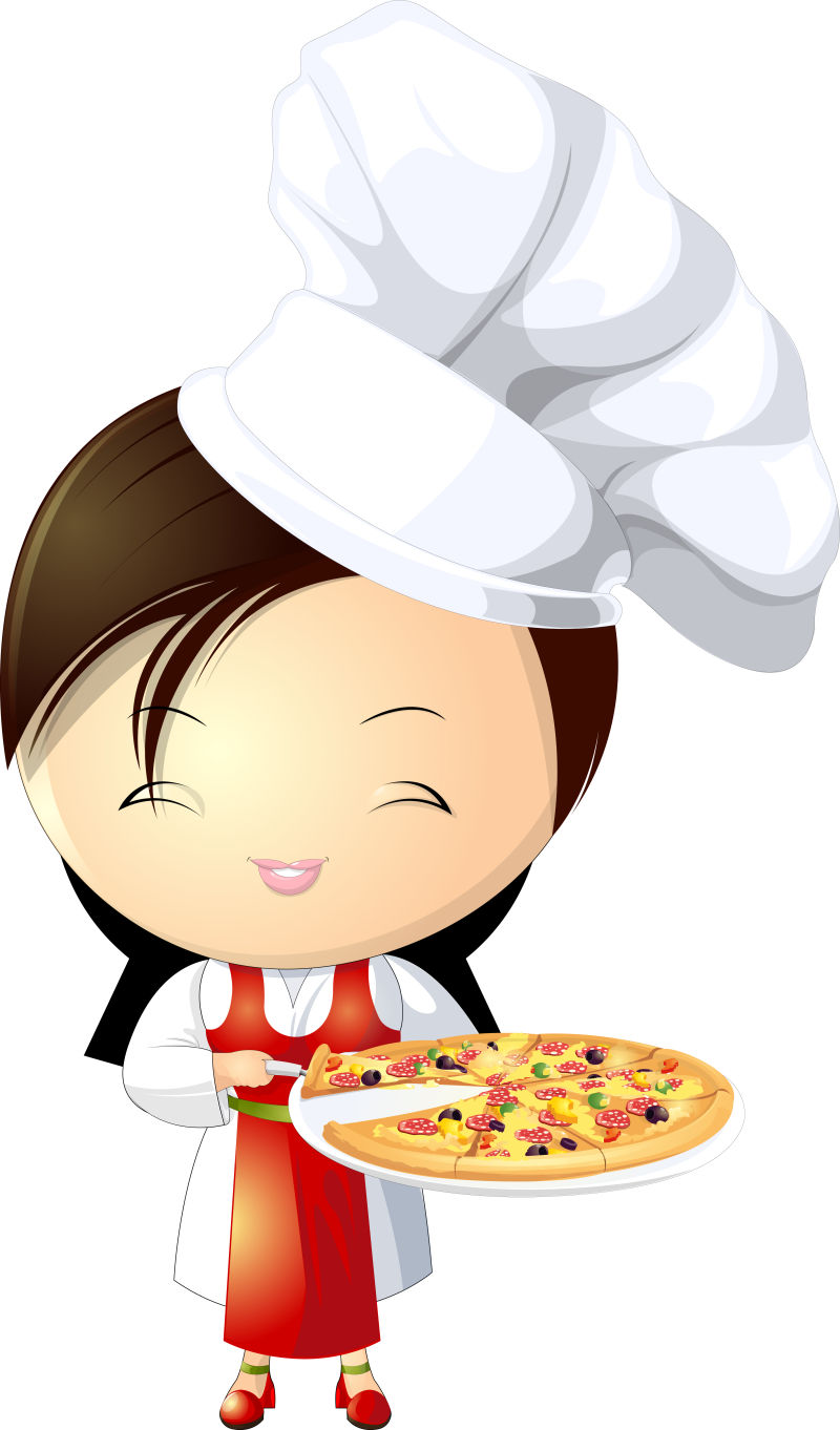 矢量的卡通披萨女厨师插图