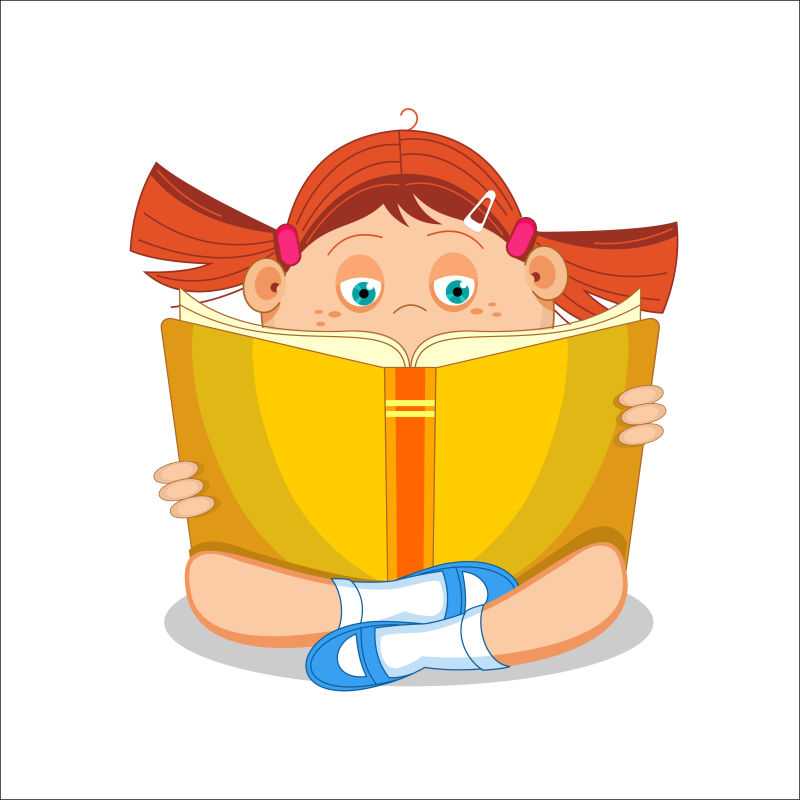 看书的小女孩矢量插图