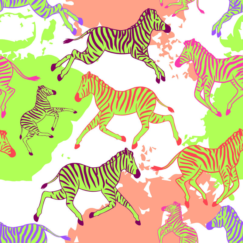 彩色背景下的斑马图案矢量插图