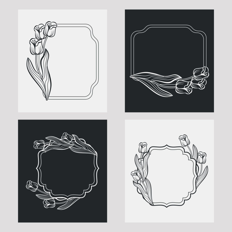 创意矢量线性花朵边框设计