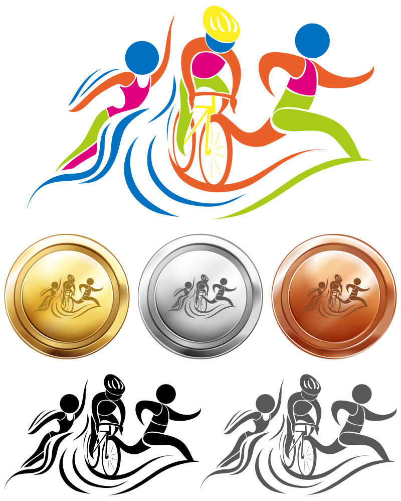 铁人三项体育奖章矢量设计