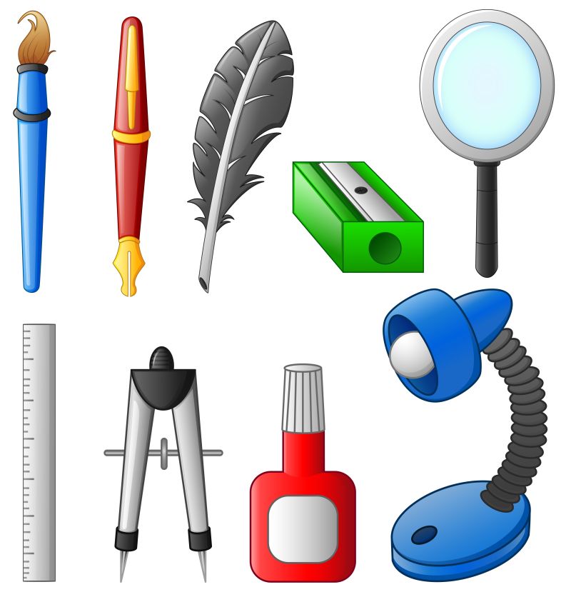 创意矢量卡通学生文具插图