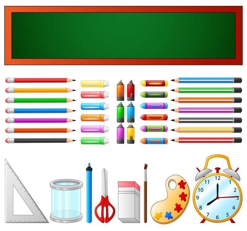 创意矢量学校用品和黑板