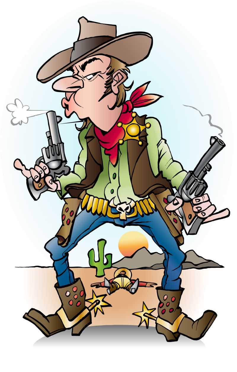 创意矢量拿着枪的西部牛仔卡通插图