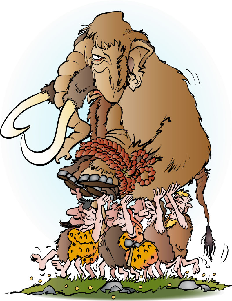 创意矢量被原始人抓到的大象