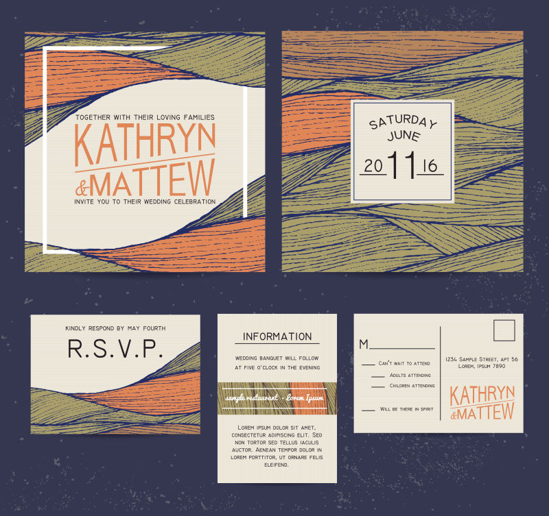 矢量的复古风格婚礼邀请卡设计