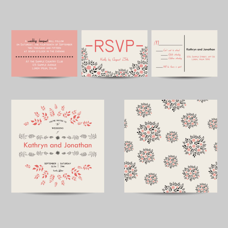 邀请卡与RSVP卡矢量设计