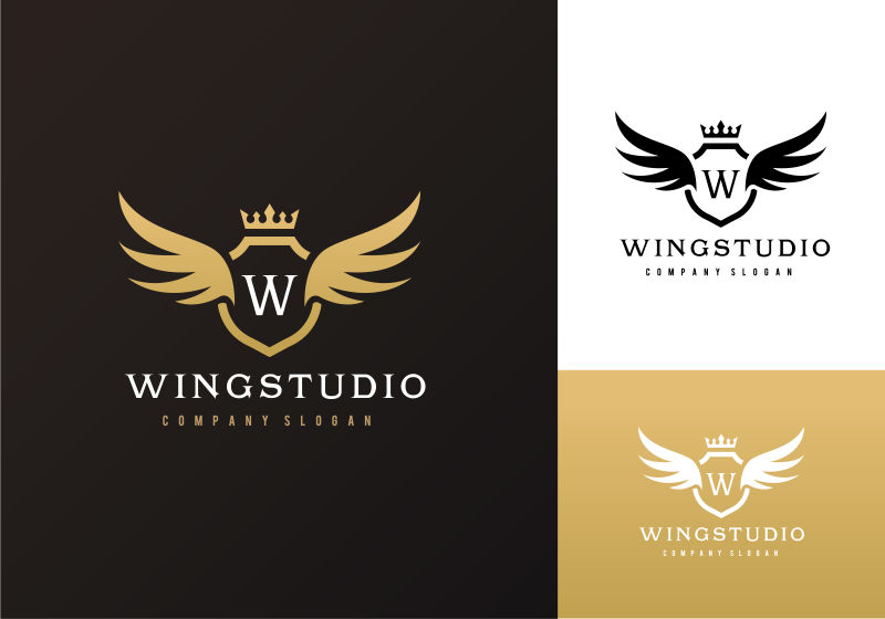矢量英文字母和翅膀的标志设计