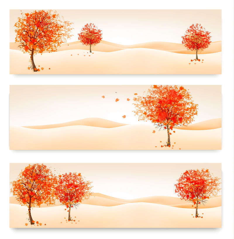 沙漠里的红枫树矢量插图