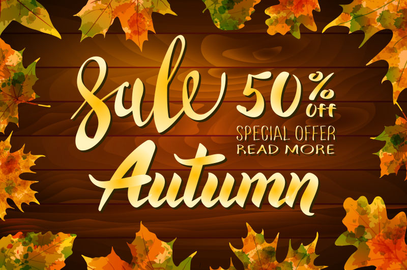 矢量木材背景的秋季创意促销海报