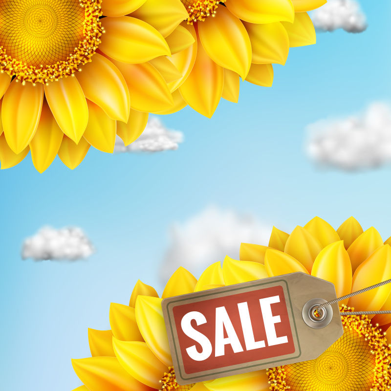 创意矢量秋季向日葵元素的促销标签