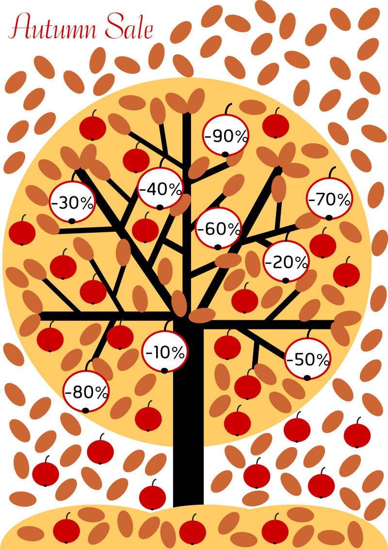 矢量秋季销售卡通树状标签设计