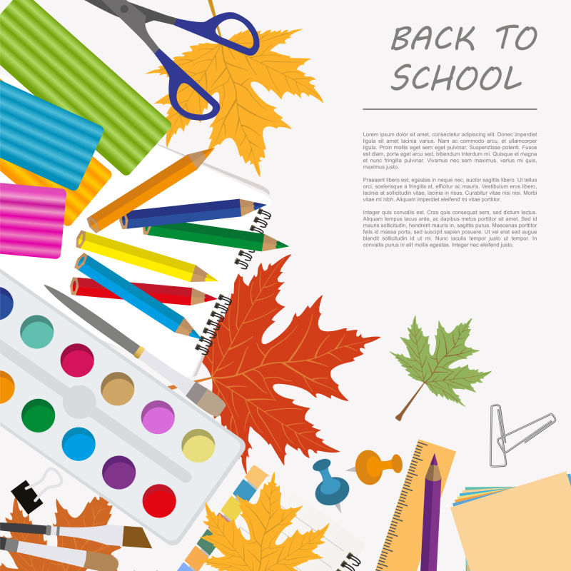 矢量回到学校概念的创意文具背景